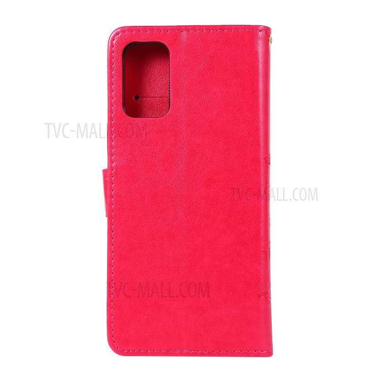 Imprint Butterflies Wallet Stand Flip Leather Phone Case for Samsung Galaxy S20 Plus - Red-2