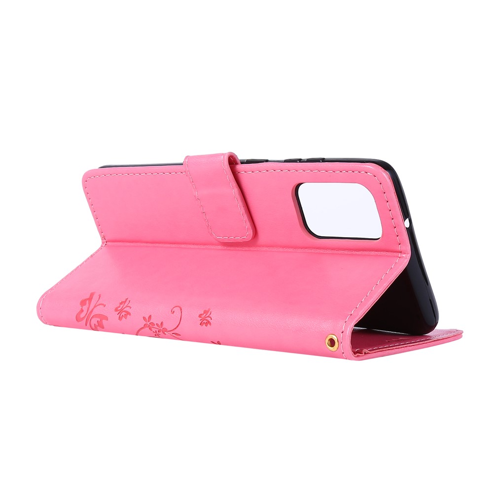 Imprint Butterflies Wallet Stand Flip Leather Phone Case for Samsung Galaxy S20 Plus - Pink-4