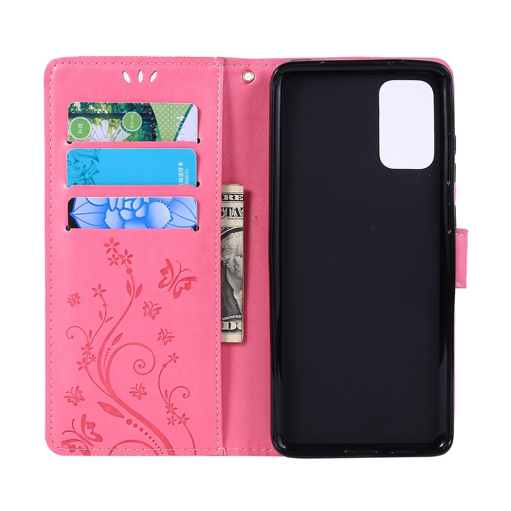 Imprint Butterflies Wallet Stand Flip Leather Phone Case for Samsung Galaxy S20 Plus - Pink-5