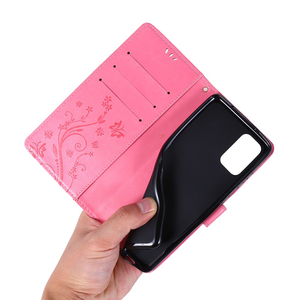 Imprint Butterflies Wallet Stand Flip Leather Phone Case for Samsung Galaxy S20 Plus - Pink-6
