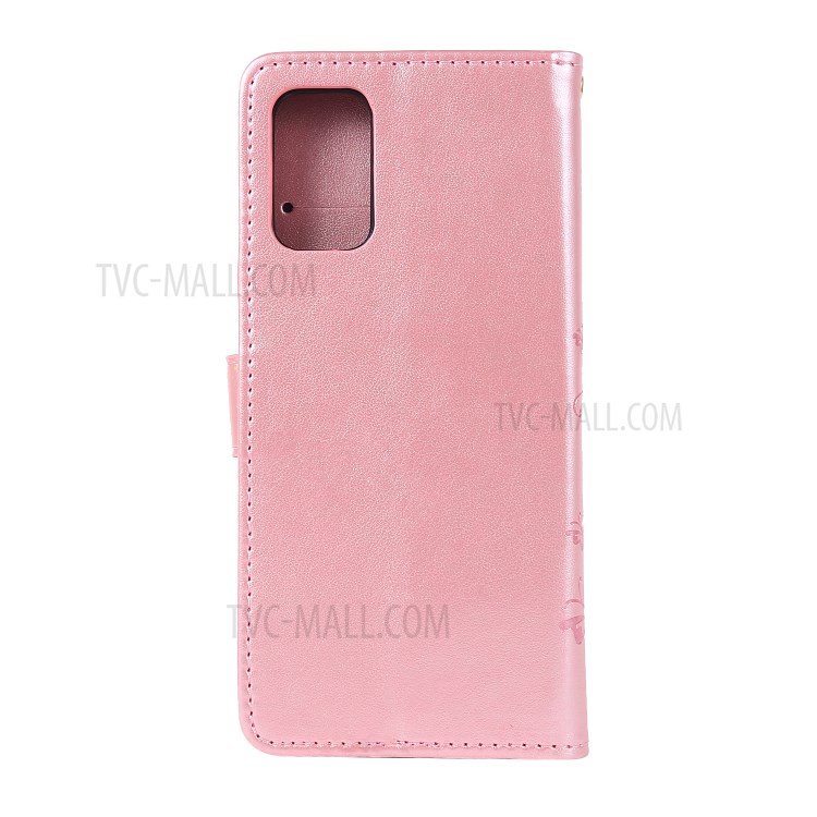 Imprint Butterflies Wallet Stand Flip Leather Phone Case for Samsung Galaxy S20 Plus - Rose Gold-2