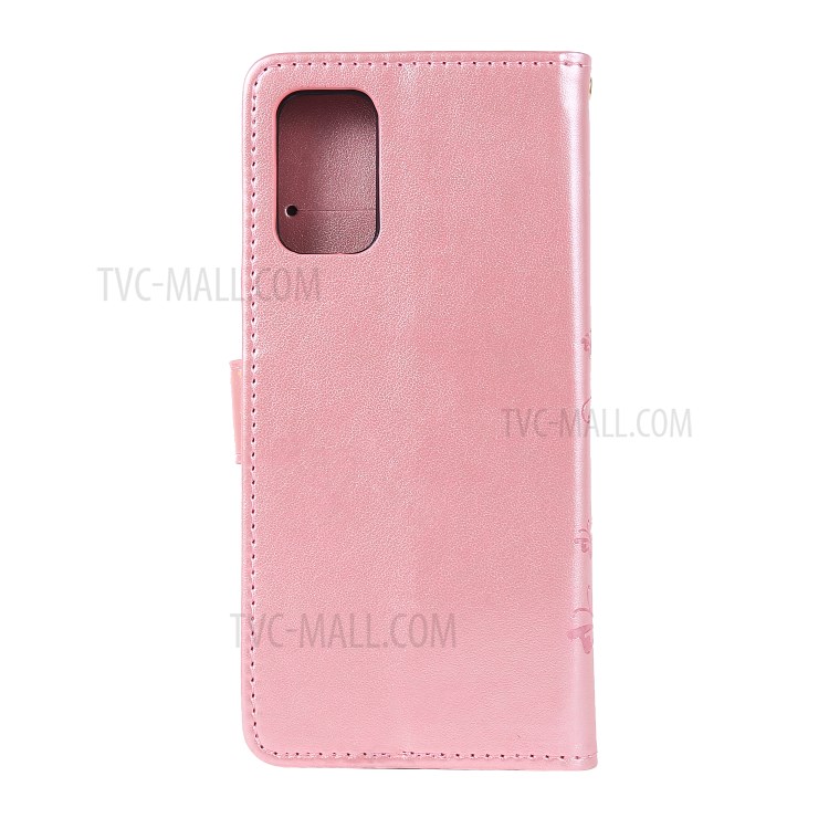 Mentions D'empreinte Papillons Portefeuille Porte-pièce Flip Cuir Coffre De Téléphone Pour Samsung Galaxy S20 Plus - Or Rose-2