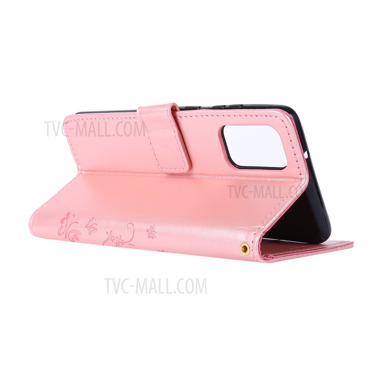 Mentions D'empreinte Papillons Portefeuille Porte-pièce Flip Cuir Coffre De Téléphone Pour Samsung Galaxy S20 Plus - Or Rose-4