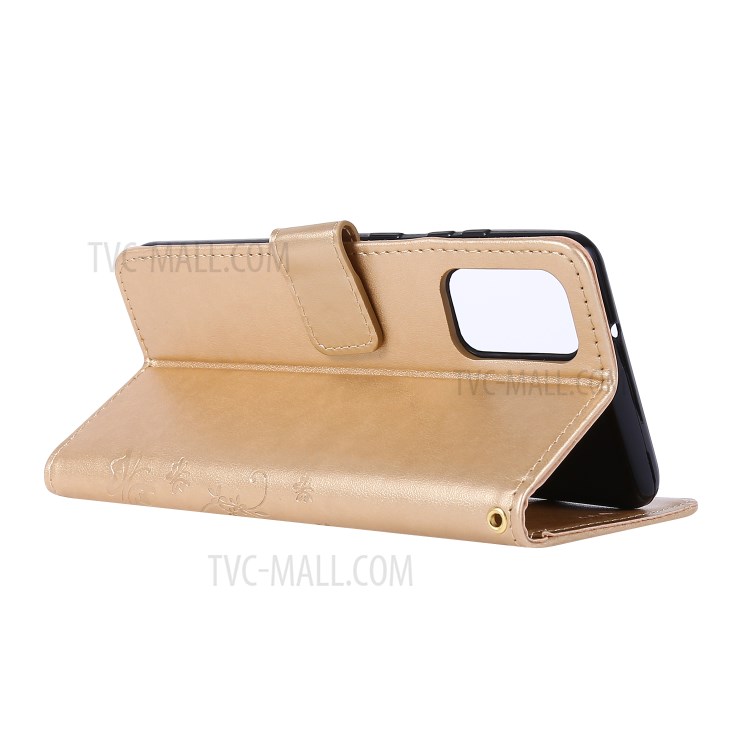 Imprint Butterflies Wallet Stand Flip Leather Phone Case for Samsung Galaxy S20 Plus - Gold-4