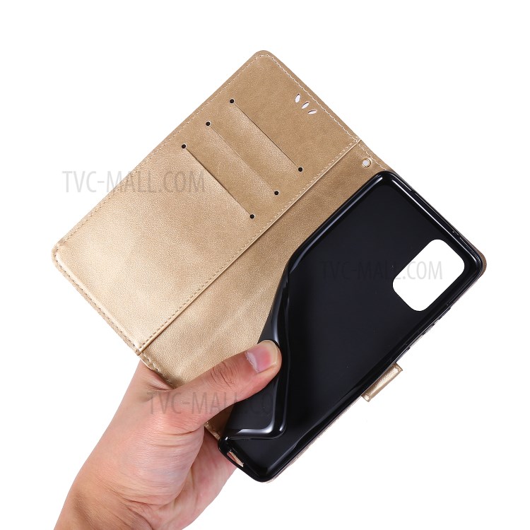 Imprint Butterflies Wallet Stand Flip Leather Phone Case for Samsung Galaxy S20 Plus - Gold-6