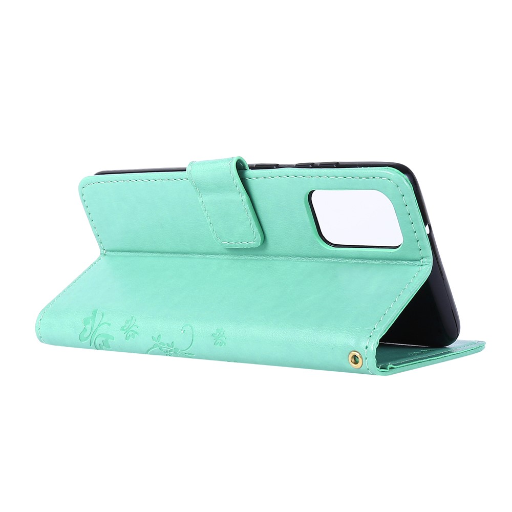 Imprint Butterflies Wallet Stand Flip Leather Phone Case for Samsung Galaxy S20 Plus - Cyan-4