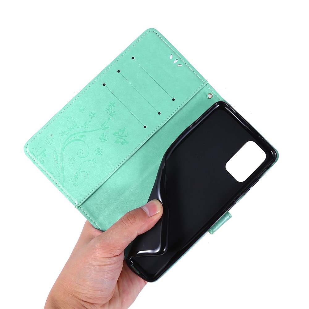 Imprint Butterflies Wallet Stand Flip Leather Phone Case for Samsung Galaxy S20 Plus - Cyan-6