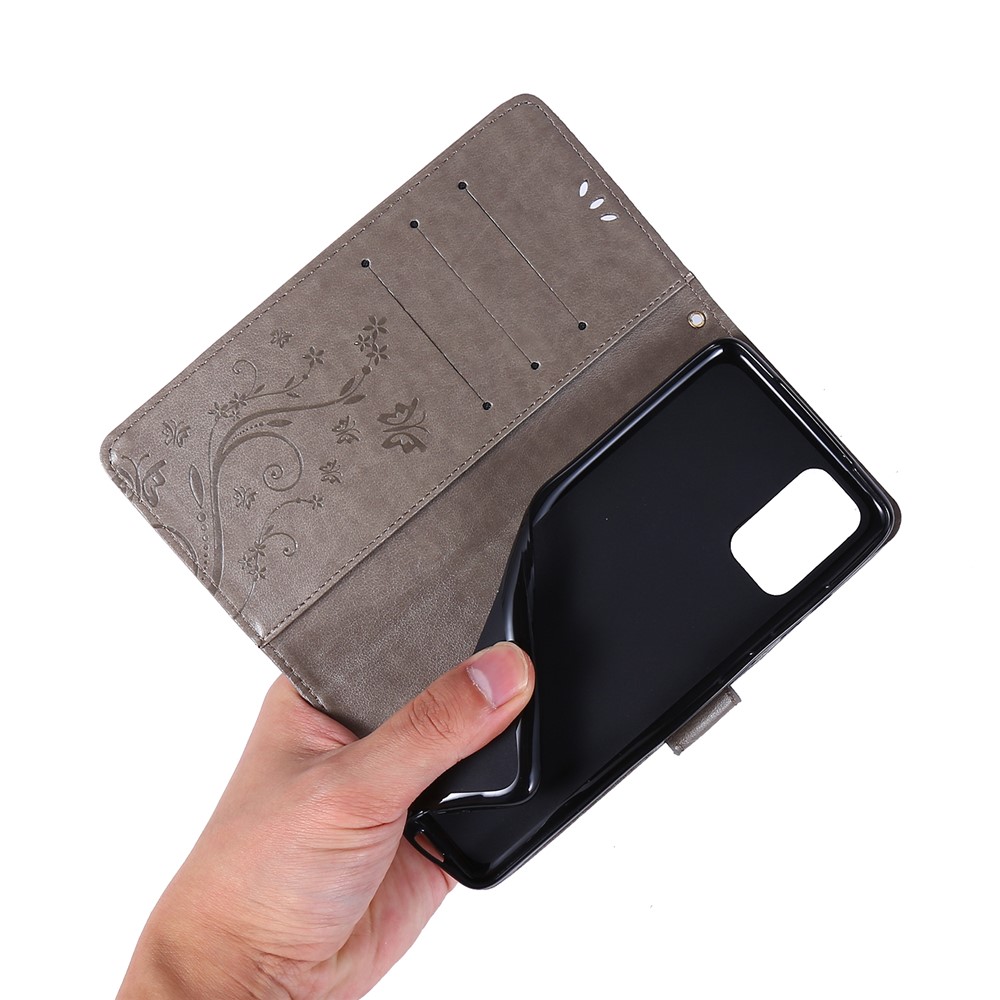 Imprint Butterflies Wallet Stand Flip Leather Phone Case for Samsung Galaxy S20 Plus - Grey-6