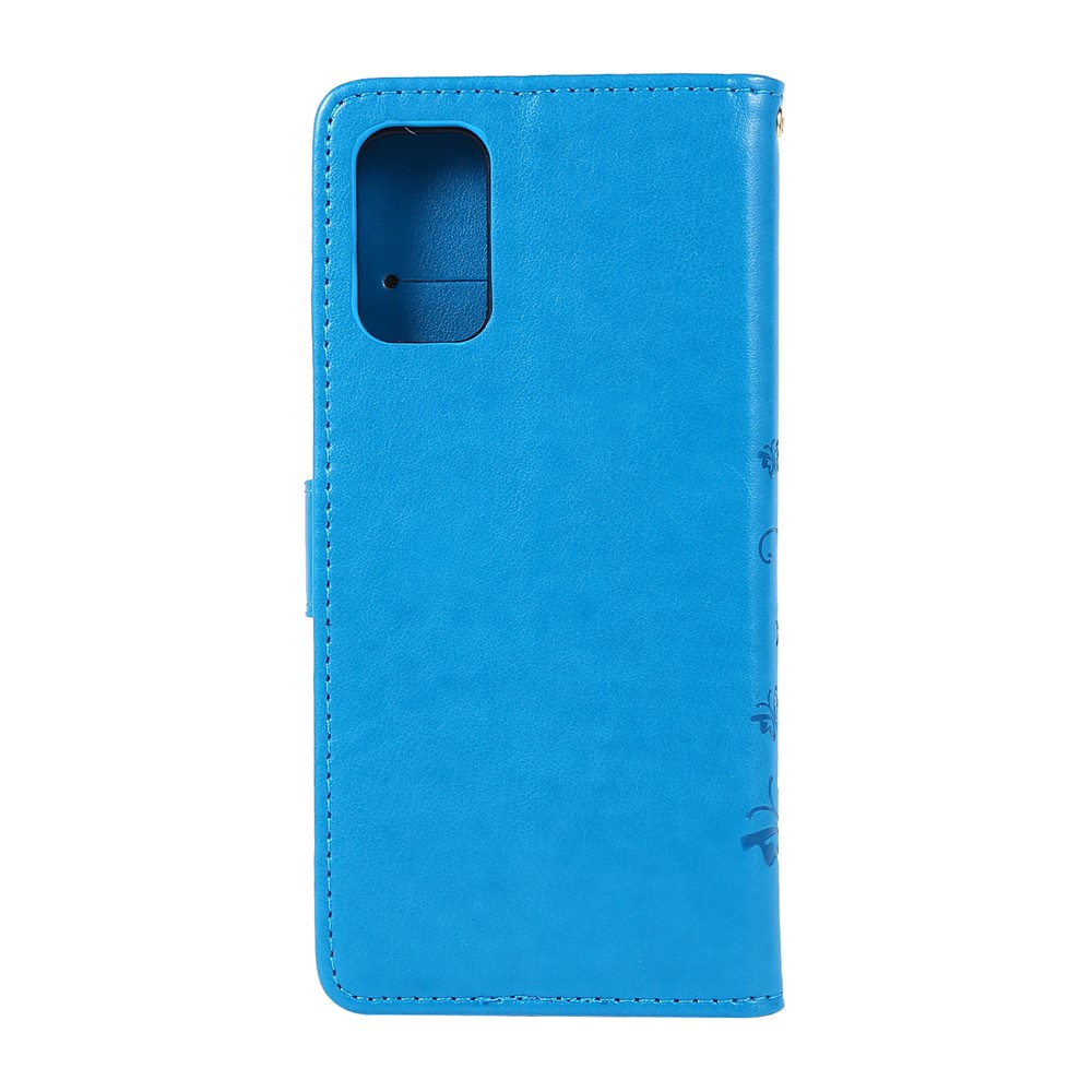 Imprint Butterflies Wallet Stand Flip Leather Phone Case for Samsung Galaxy S20 Plus - Blue-2