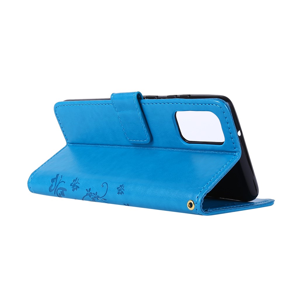 Imprint Butterflies Wallet Stand Flip Leather Phone Case for Samsung Galaxy S20 Plus - Blue-4