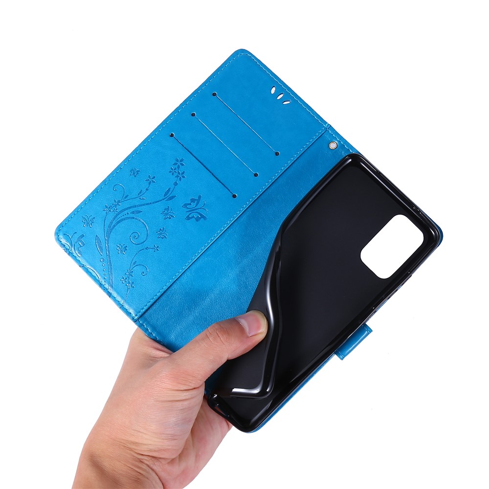 Imprint Butterflies Wallet Stand Flip Leather Phone Case for Samsung Galaxy S20 Plus - Blue-6