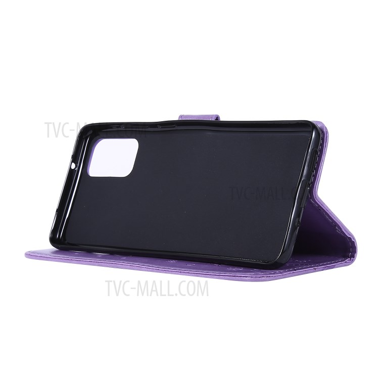 Imprint Butterflies Wallet Stand Flip Leather Phone Case for Samsung Galaxy S20 Plus - Light Purple-3