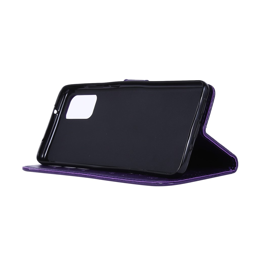 Imprint Butterflies Wallet Stand Flip Leather Phone Case for Samsung Galaxy S20 Plus - Dark Purple-3