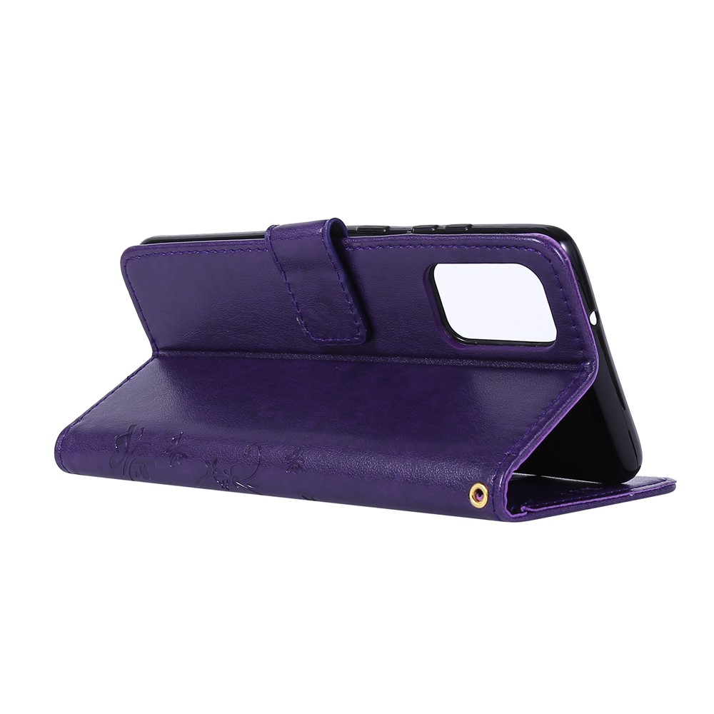 Imprint Butterflies Wallet Stand Flip Leather Phone Case for Samsung Galaxy S20 Plus - Dark Purple-4