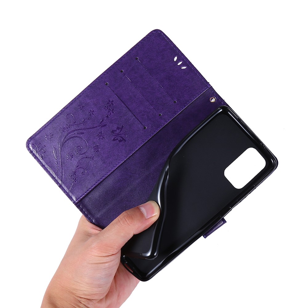 Imprint Butterflies Wallet Stand Flip Leather Phone Case for Samsung Galaxy S20 Plus - Dark Purple-6