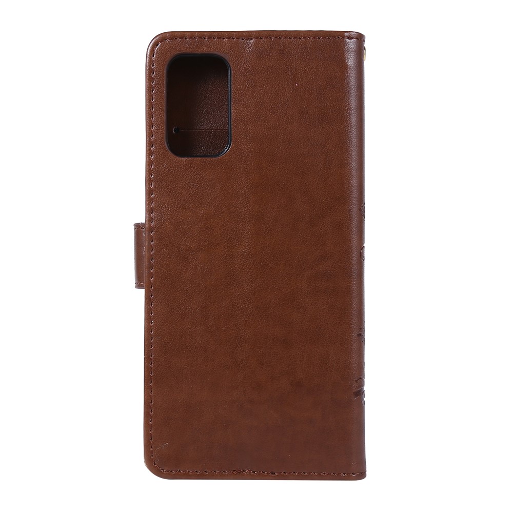 Imprint Butterflies Wallet Stand Flip Leather Phone Case for Samsung Galaxy S20 Plus - Brown-2