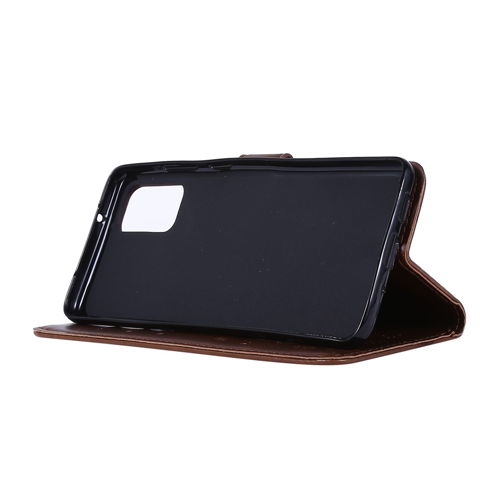 Imprint Butterflies Wallet Stand Flip Leather Phone Case for Samsung Galaxy S20 Plus - Brown-3