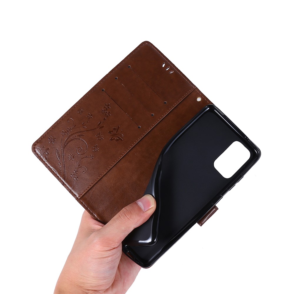 Imprint Butterflies Wallet Stand Flip Leather Phone Case for Samsung Galaxy S20 Plus - Brown-6