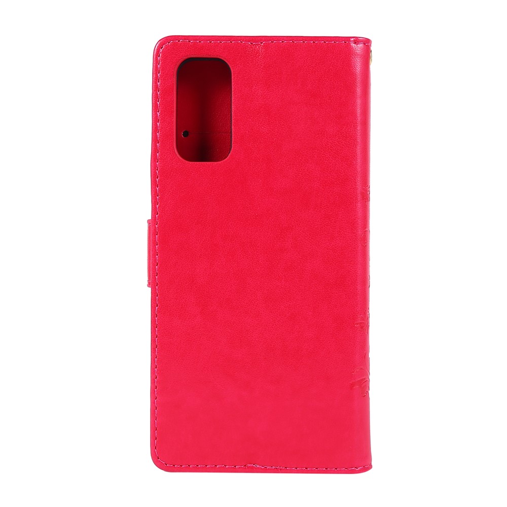 Imprint Butterflies Wallet Stand Flip Leather Case for Samsung Galaxy S20 - Red-2