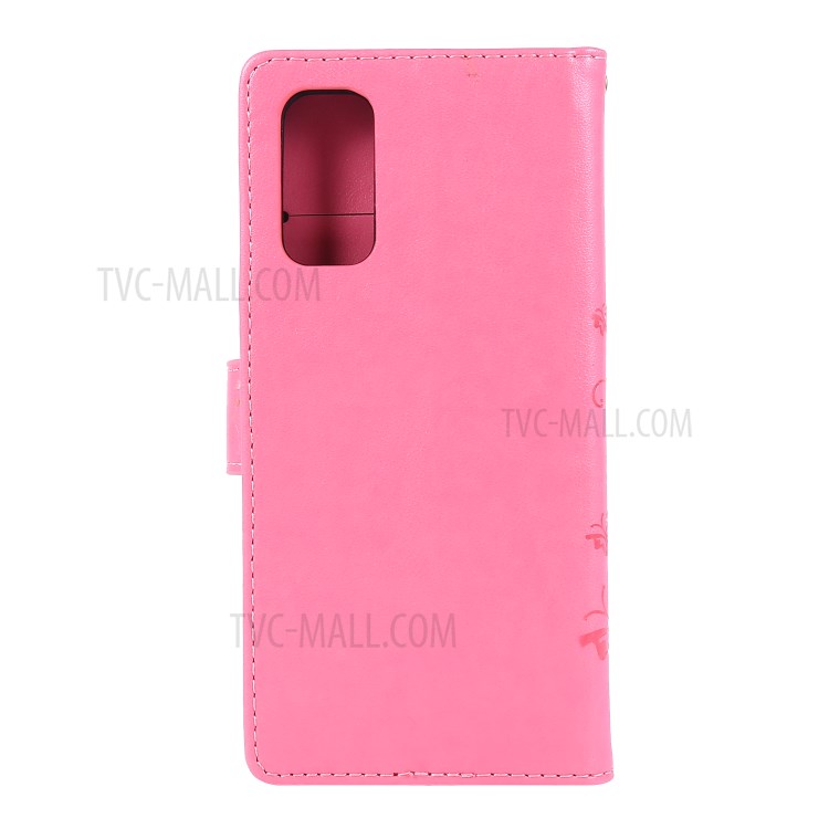 Imprint Butterflies Wallet Stand Flip Leather Case for Samsung Galaxy S20 - Pink-2