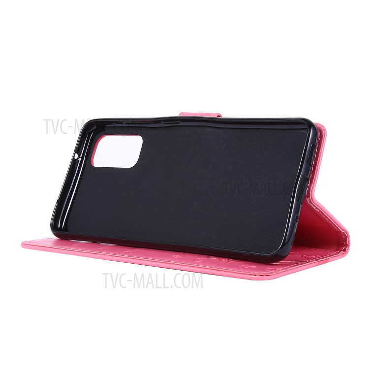 Imprint Butterflies Wallet Stand Flip Leather Case for Samsung Galaxy S20 - Pink-3