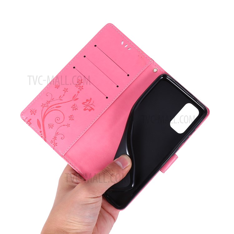 Imprint Butterflies Wallet Stand Flip Leather Case for Samsung Galaxy S20 - Pink-6