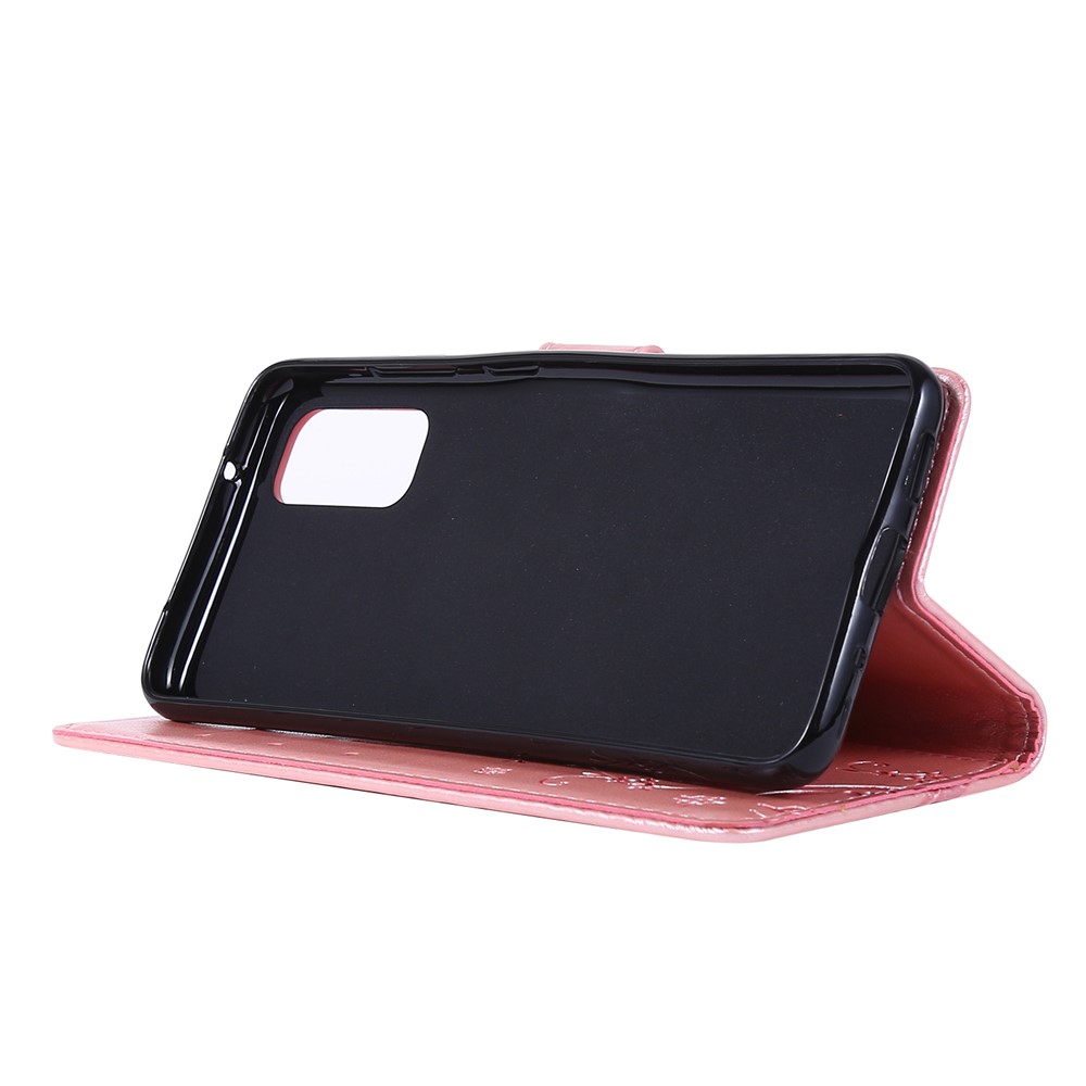 Imprint Butterflies Wallet Stand Flip Leather Case for Samsung Galaxy S20 - Rose Gold-3