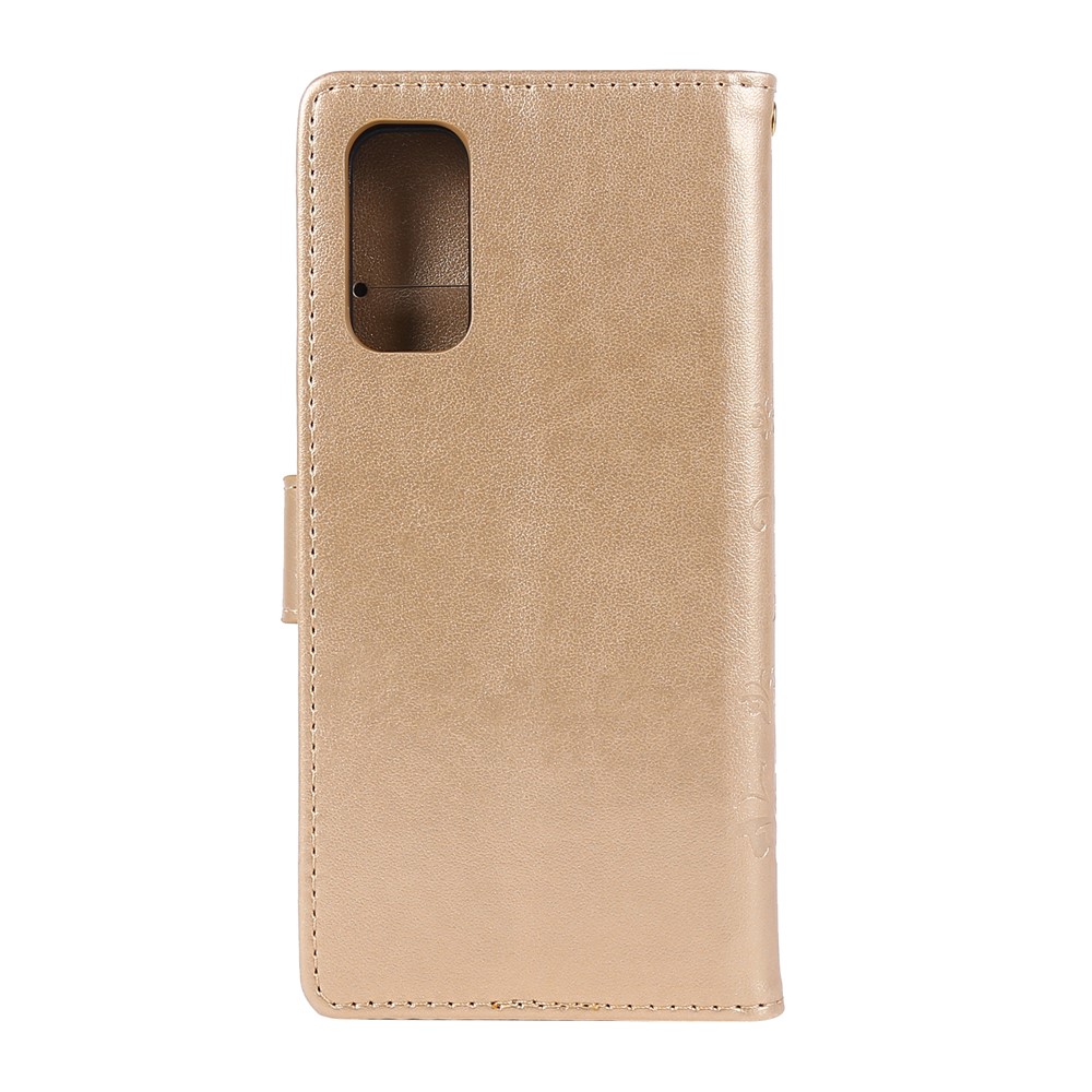 Imprint Butterflies Wallet Stand Flip Leather Case for Samsung Galaxy S20 - Gold-2