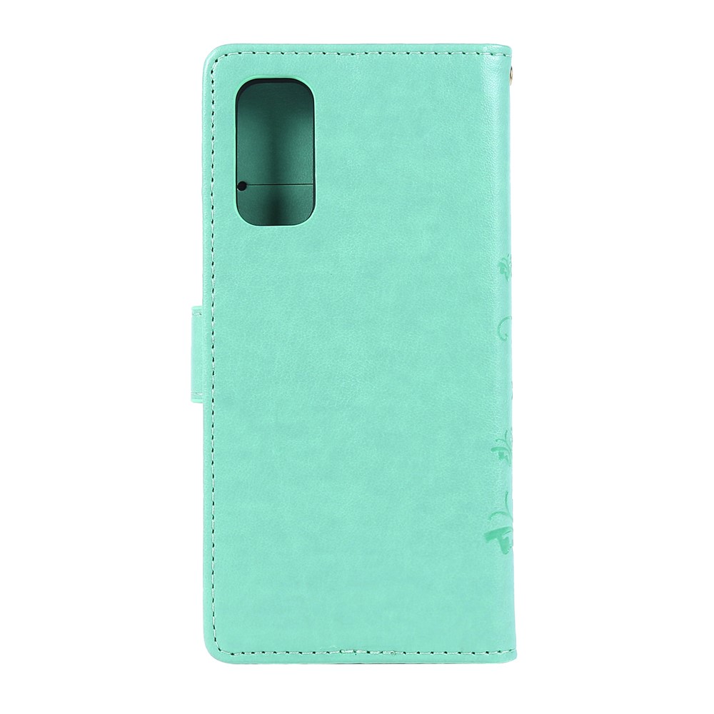 Imprint Butterflies Wallet Stand Flip Leather Case for Samsung Galaxy S20 - Cyan-2