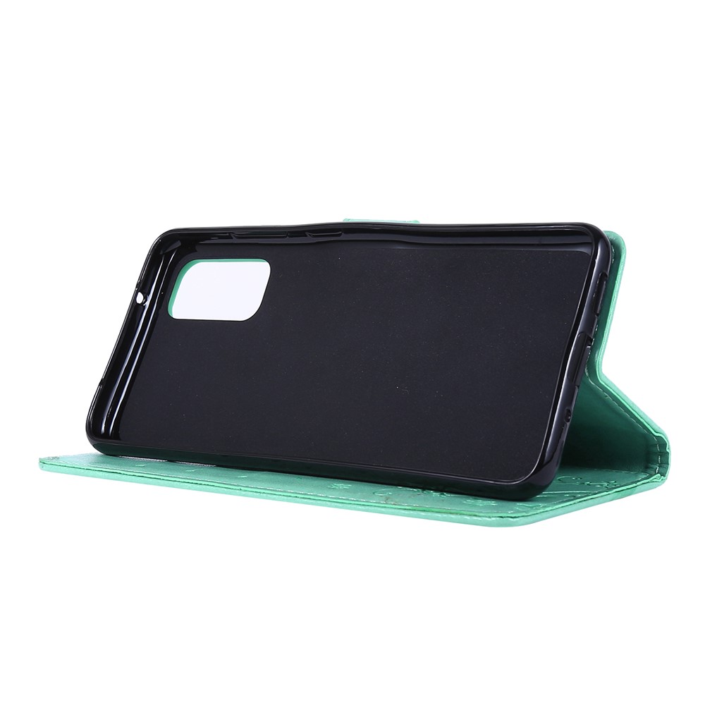 Imprint Butterflies Wallet Stand Flip Leather Case for Samsung Galaxy S20 - Cyan-3