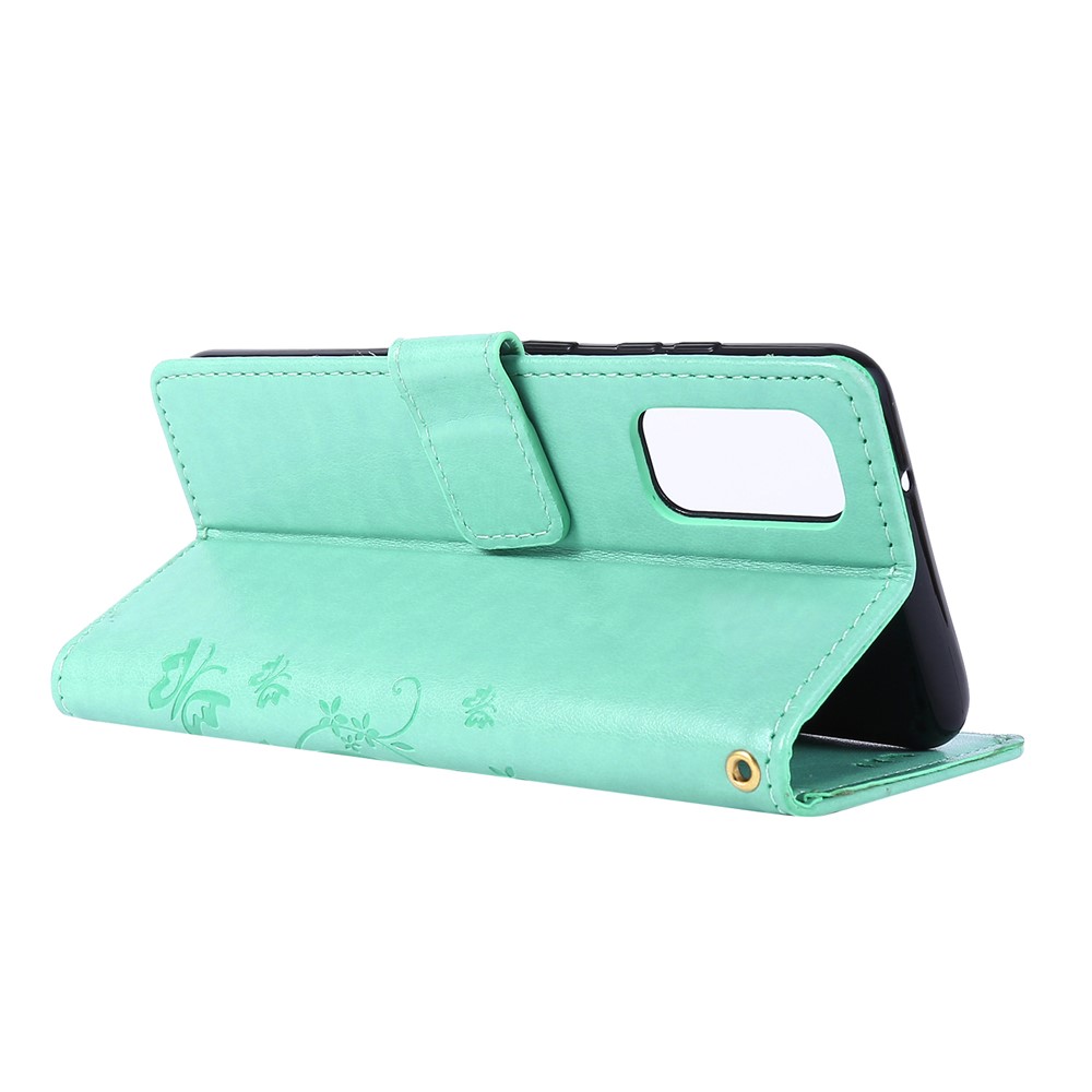 Imprint Butterflies Wallet Stand Flip Leather Case for Samsung Galaxy S20 - Cyan-4