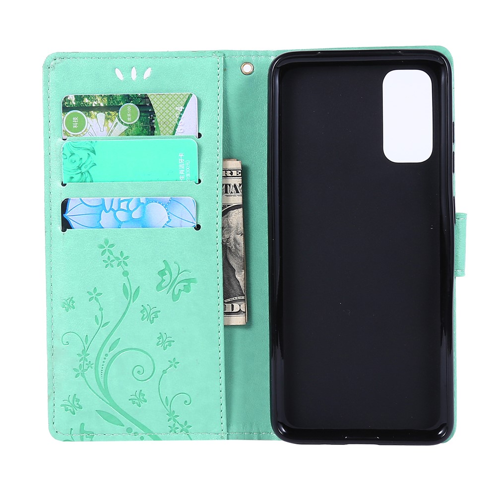 Empreinte Papillons Support Portefeuille Étui en Cuir Flip Pour Samsung Galaxy S20 4g / S20 5G - Cyan-5