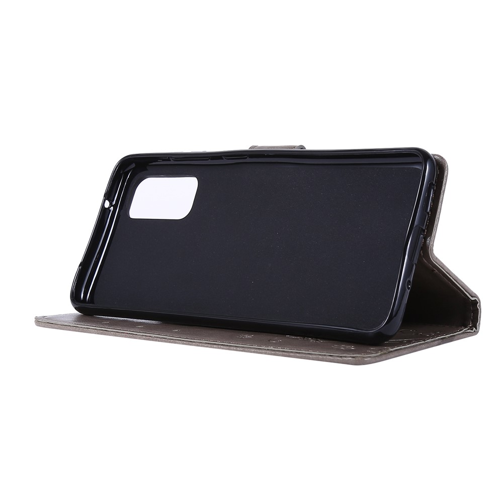 Imprint Butterflies Wallet Stand Flip Leather Case for Samsung Galaxy S20 - Grey-3
