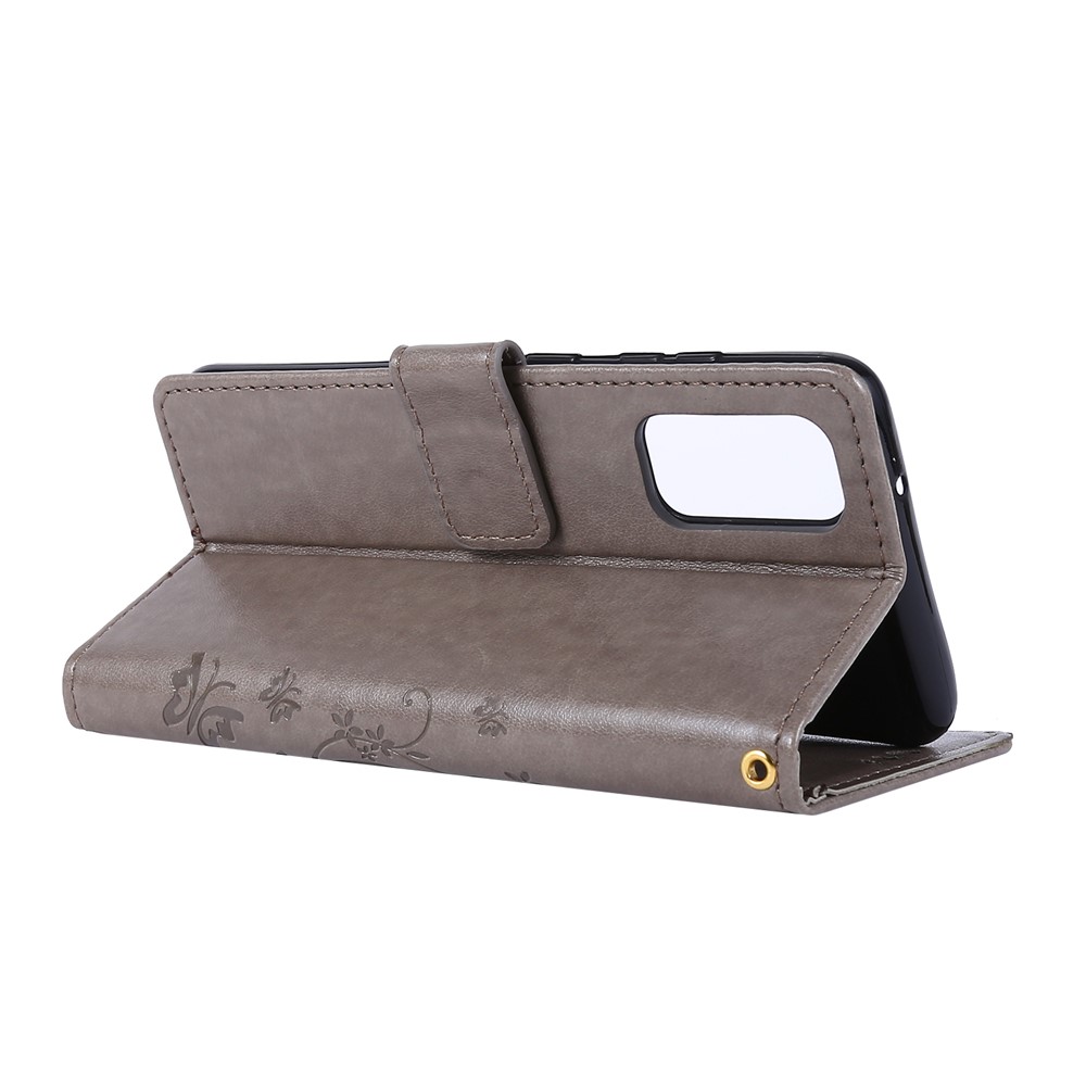 Imprint Butterflies Wallet Stand Flip Leather Case for Samsung Galaxy S20 - Grey-4