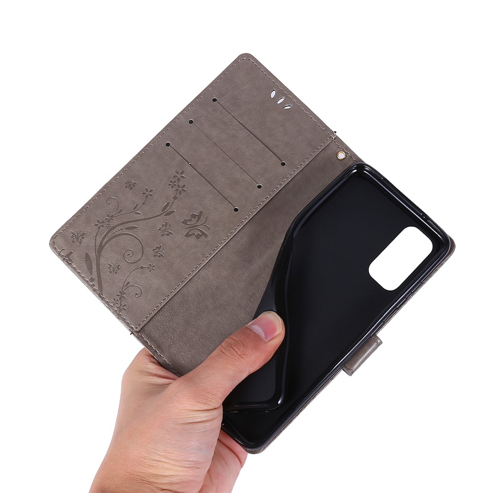 Imprint Butterflies Wallet Stand Flip Leather Case for Samsung Galaxy S20 - Grey-6