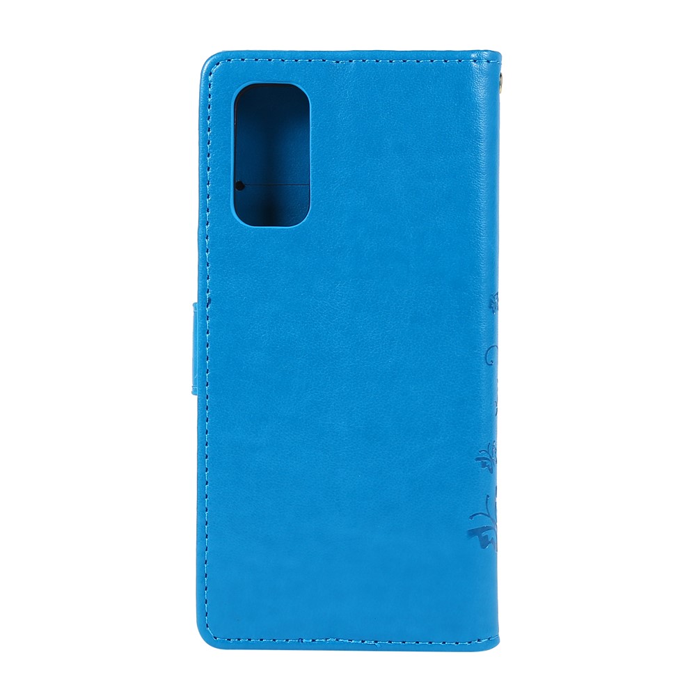 Imprint Butterflies Wallet Stand Flip Leather Case for Samsung Galaxy S20 - Blue-2