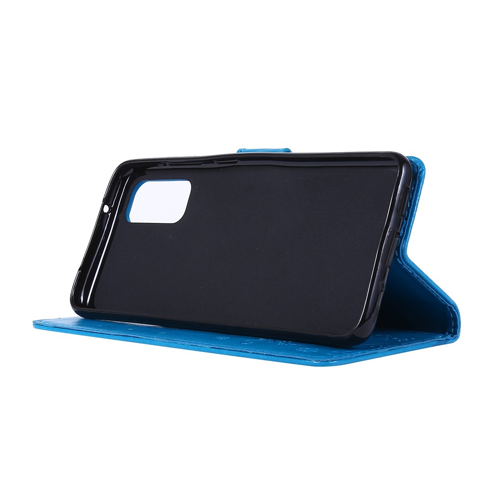 Imprint Butterflies Wallet Stand Flip Leather Case for Samsung Galaxy S20 - Blue-3