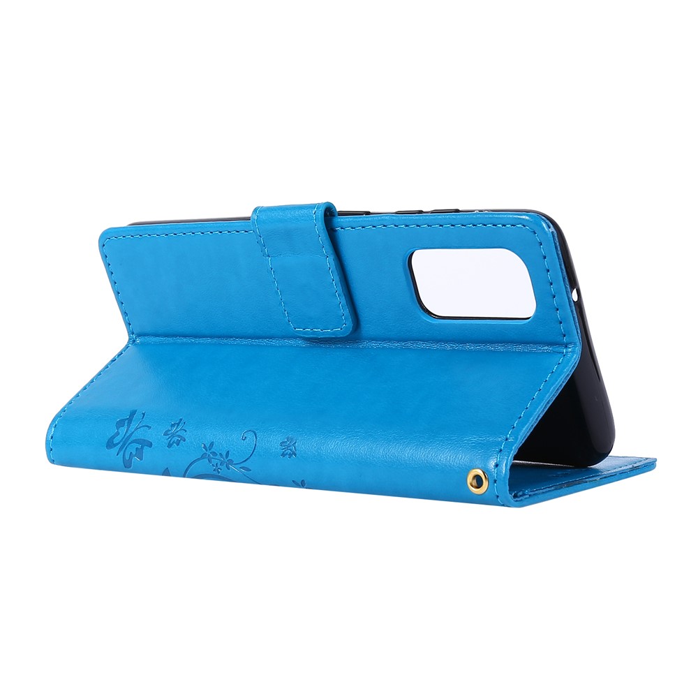 Imprint Butterflies Wallet Stand Flip Leather Case for Samsung Galaxy S20 - Blue-4