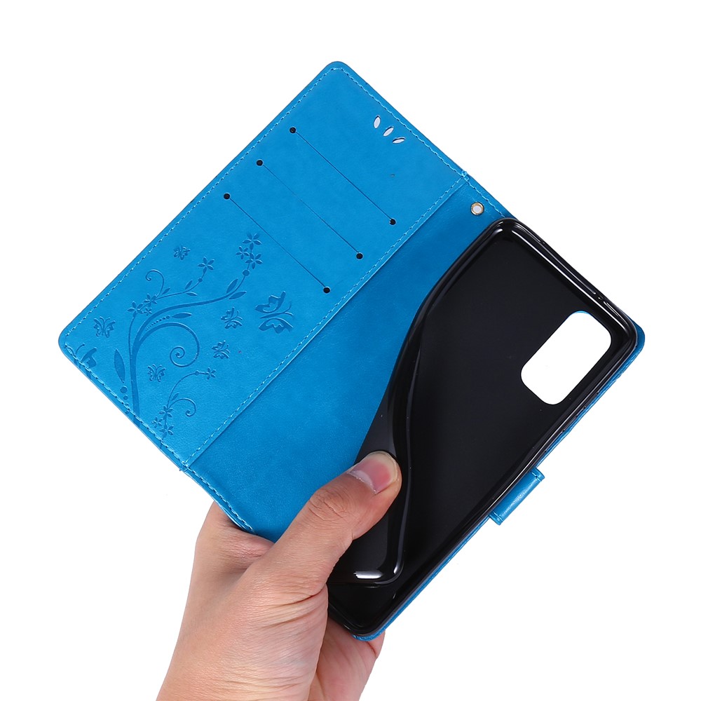 Imprint Butterflies Wallet Stand Flip Leather Case for Samsung Galaxy S20 - Blue-6