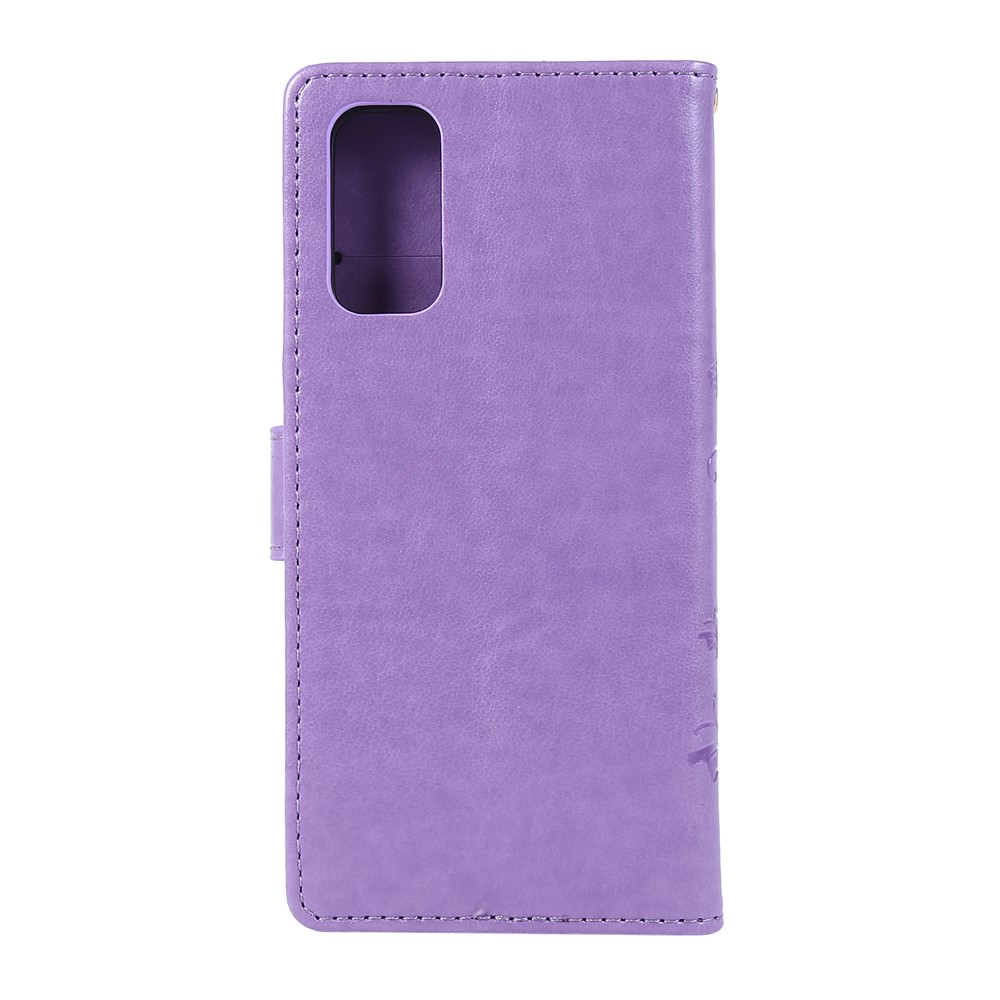 Imprint Butterflies Wallet Stand Flip Leather Case for Samsung Galaxy S20 - Light Purple-2