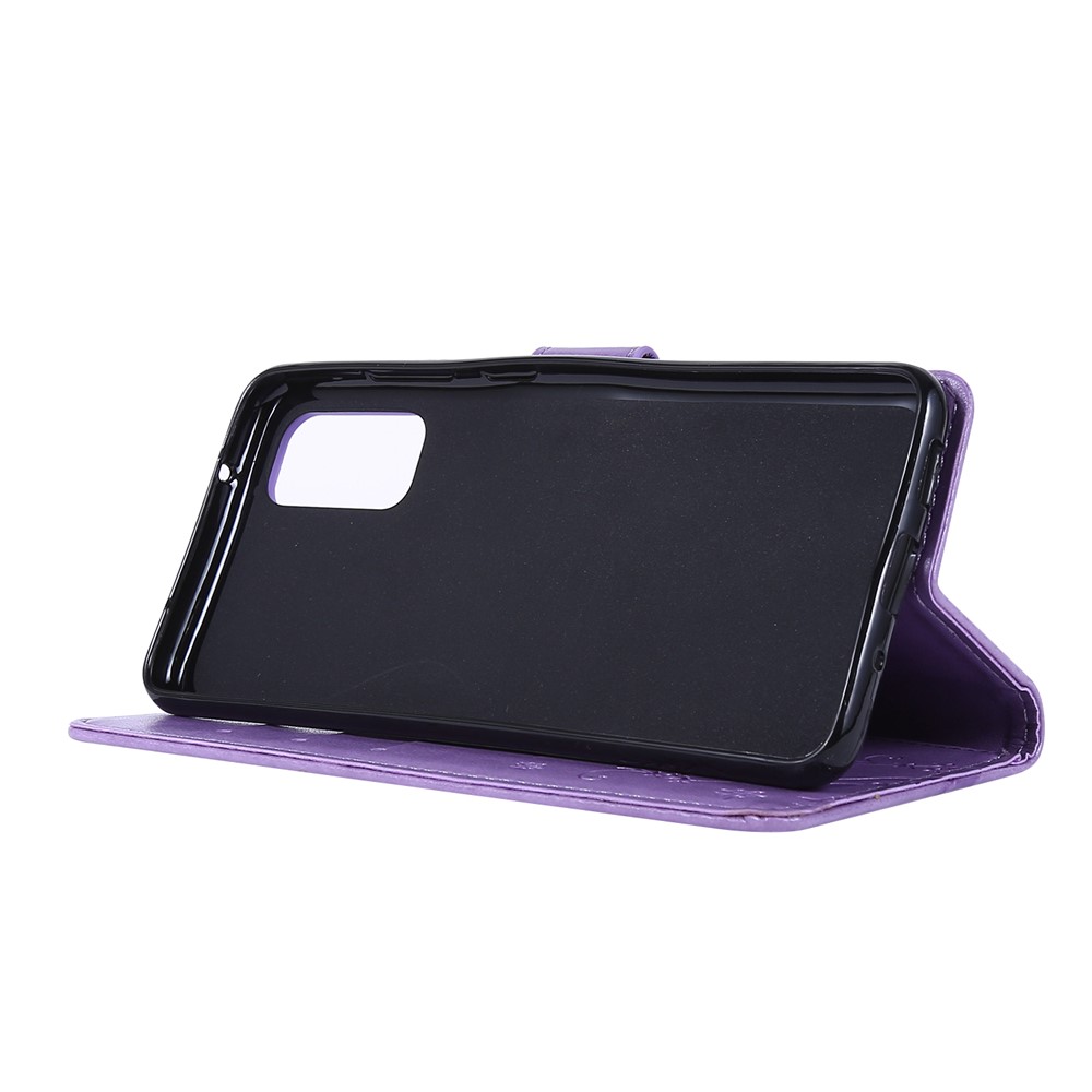 Imprint Butterflies Wallet Stand Flip Leather Case for Samsung Galaxy S20 - Light Purple-3