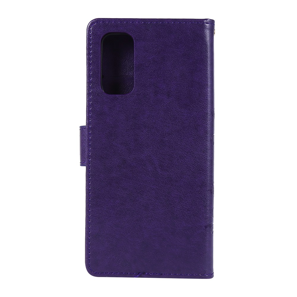 Imprint Butterflies Wallet Stand Flip Leather Case for Samsung Galaxy S20 - Dark Purple-2