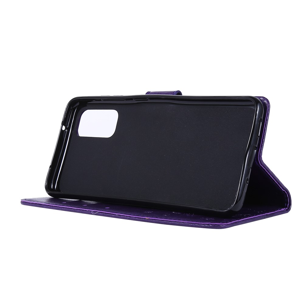 Imprint Butterflies Wallet Stand Flip Leather Case for Samsung Galaxy S20 - Dark Purple-3