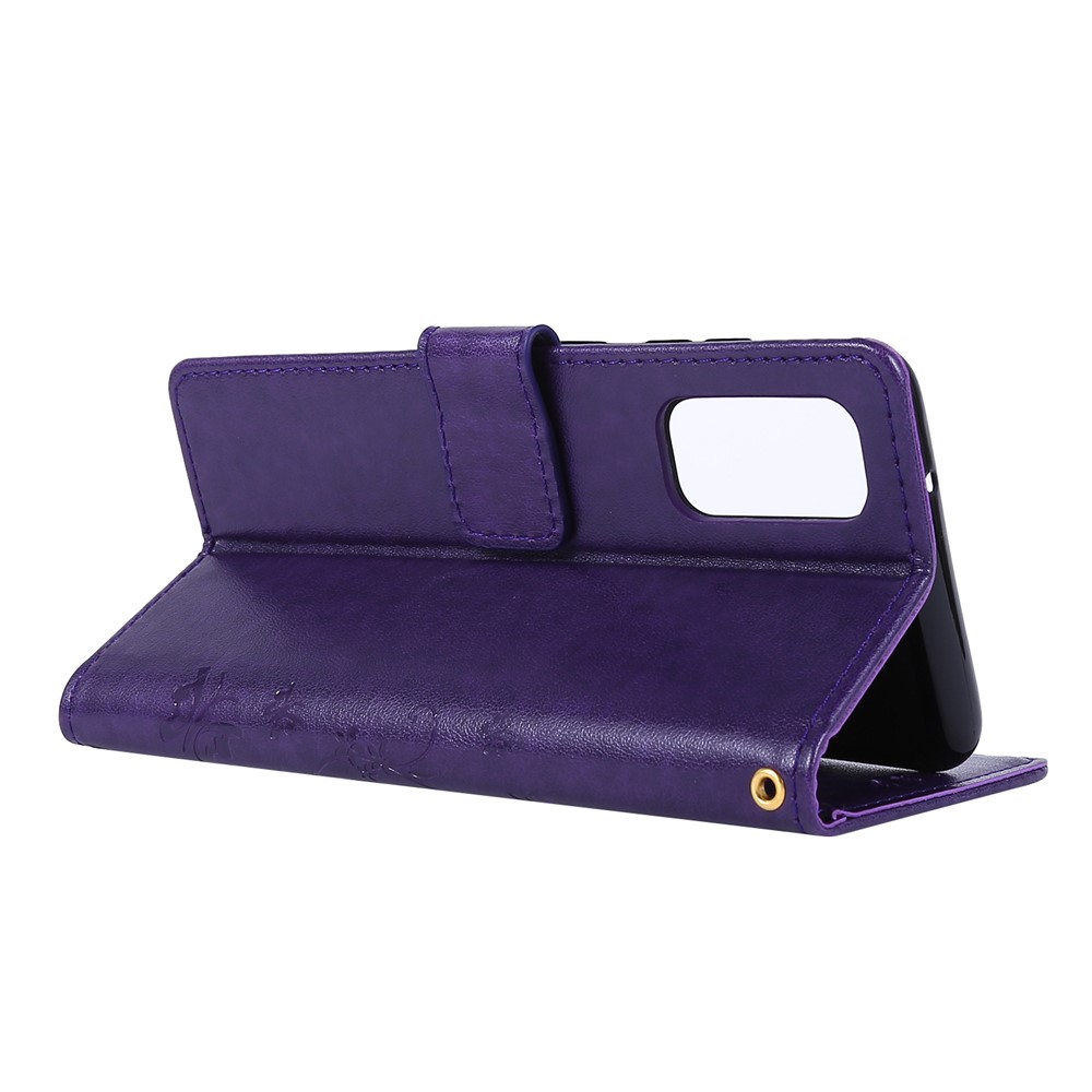 Imprint Butterflies Wallet Stand Flip Leather Case for Samsung Galaxy S20 - Dark Purple-4