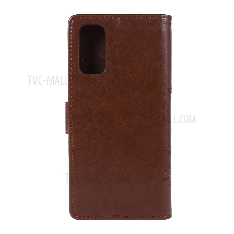 Imprint Butterflies Wallet Stand Flip Leather Case for Samsung Galaxy S20 - Brown-2