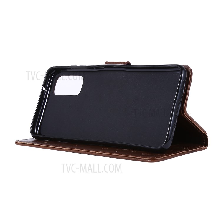 Imprint Butterflies Wallet Stand Flip Leather Case for Samsung Galaxy S20 - Brown-3