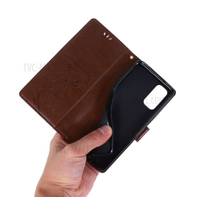 Imprint Butterflies Wallet Stand Flip Leather Case for Samsung Galaxy S20 - Brown-6