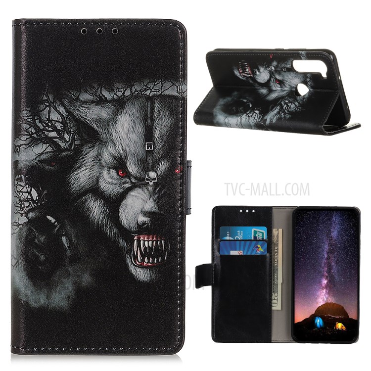 Pattern Printing Flip Leather Wallet Stand Phone Shell for Samsung Galaxy A21 - Cruel Wolf-1