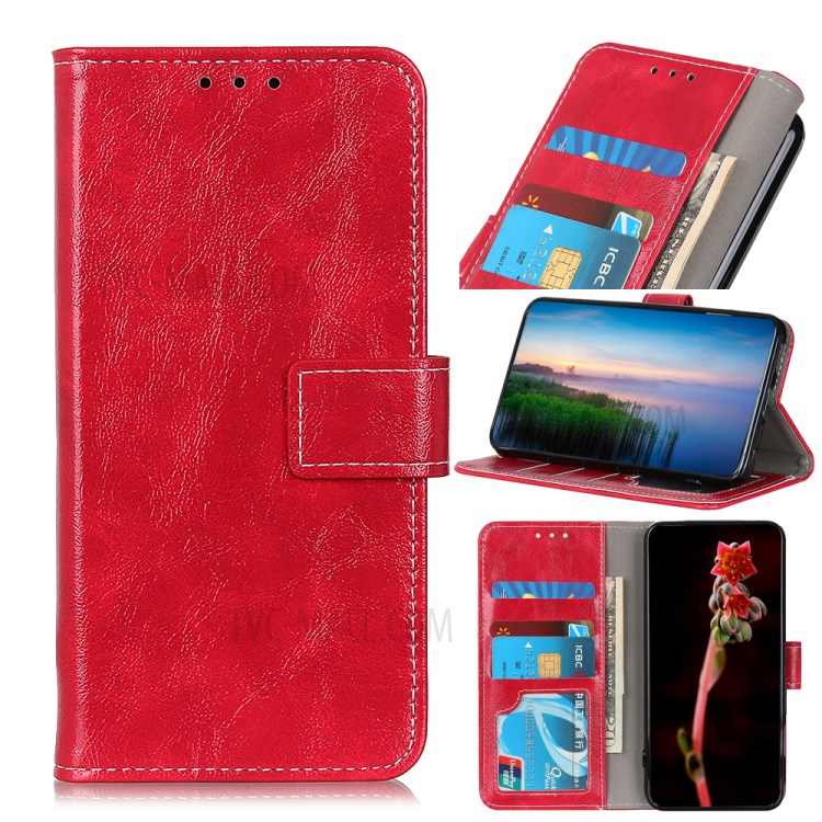 Crazy Horse Leather Wallet Case for Samsung Galaxy A21 - Red-1