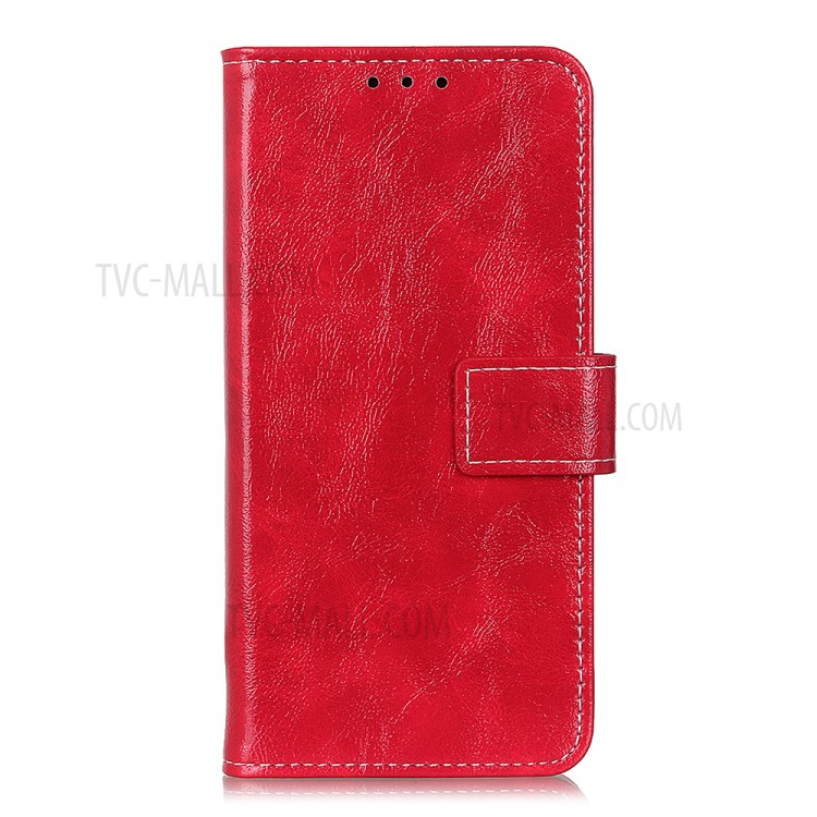 Crazy Horse Leather Wallet Case for Samsung Galaxy A21 - Red-4